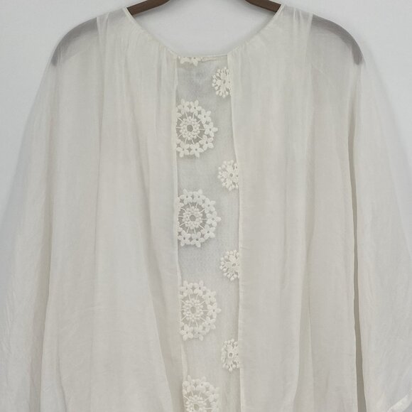 Giulia Italy Women's Size Small White Silk Blouse Fairy Lined Flowy Embroidered - Picture 10 of 13